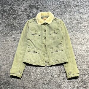 Vintage Y2K Hollister Corduroy Cropped Jacket Womens Small‎ Green 2000s